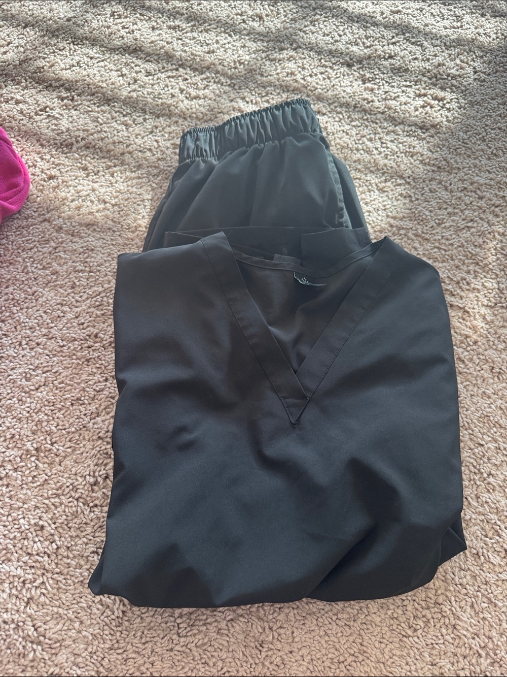 Black Women's V-Neck Top and Elastic Waist Pants Set